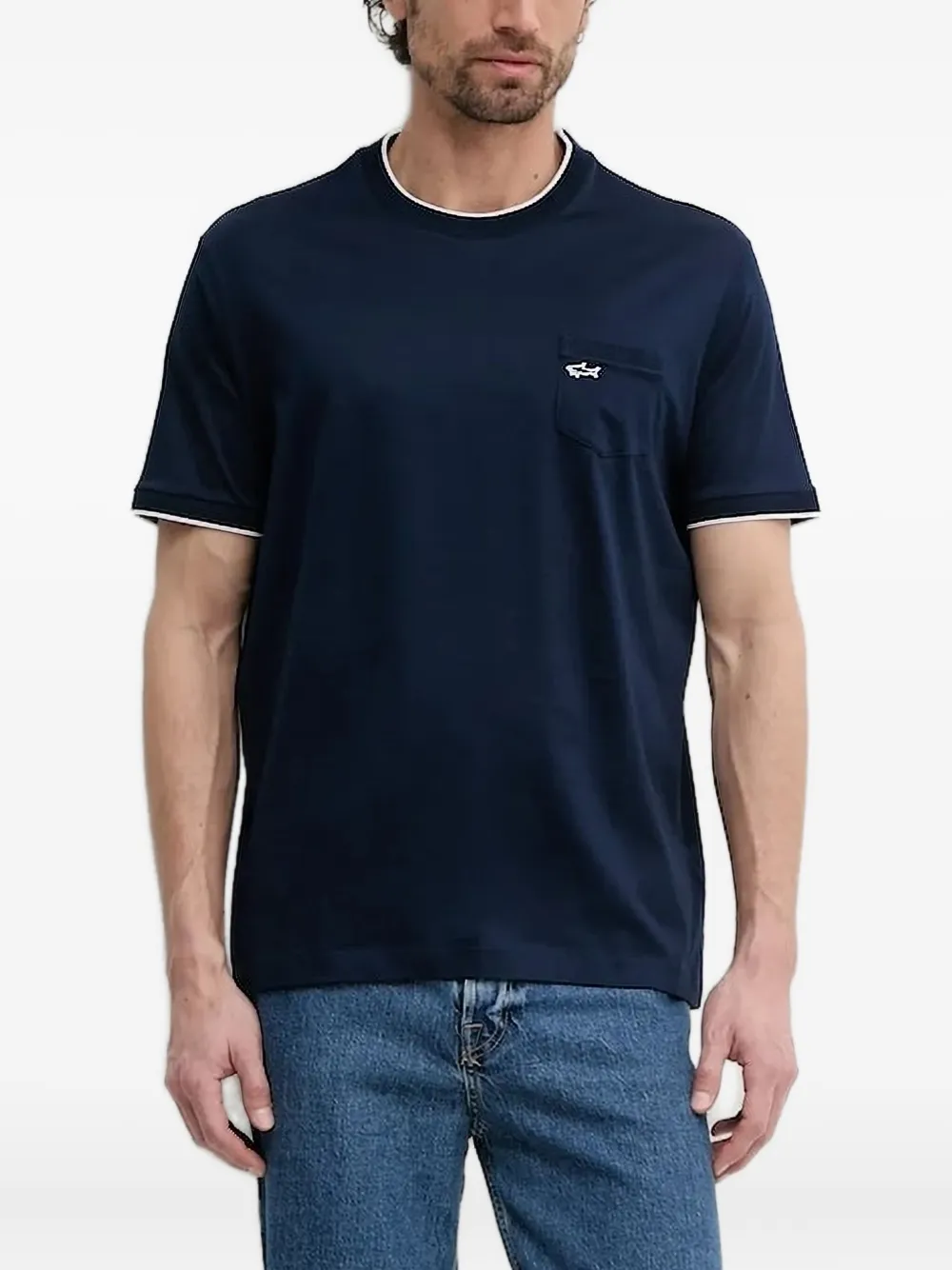 Paul & Shark T-shirt met contrasterende afwerking en zakdetail Blauw