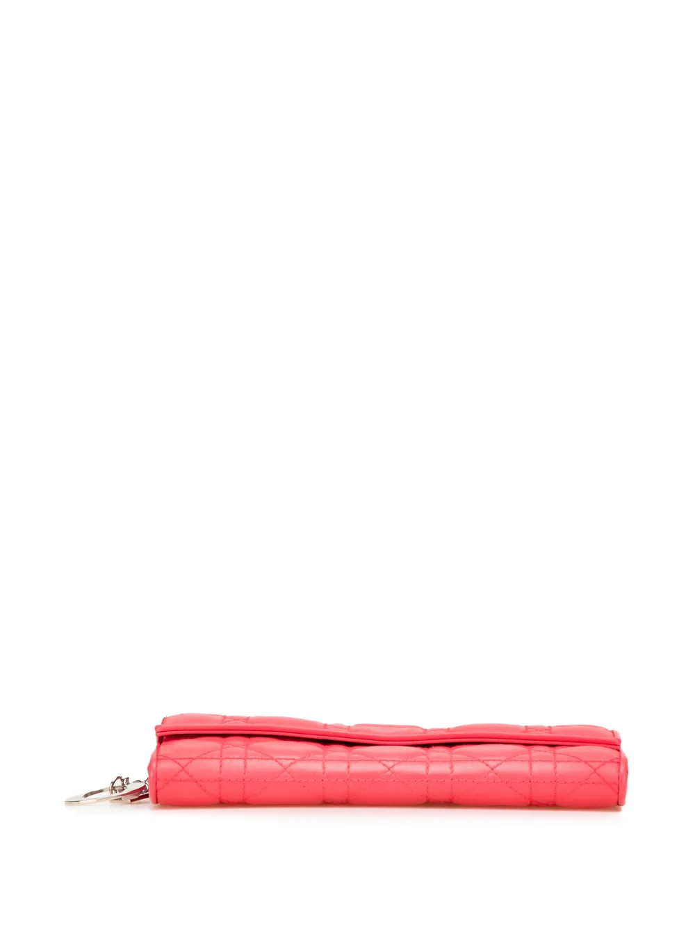 Pre-owned Dior 2014 Lambskin Cannage Lady Wallet On Chain Shoulder Bag In Pink