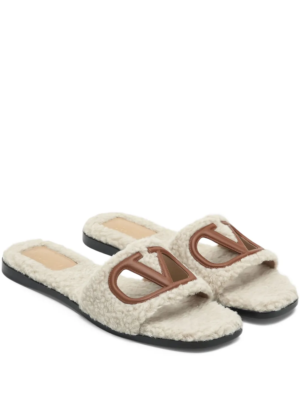 Valentino Garavani cut-out leather slides Neutrals