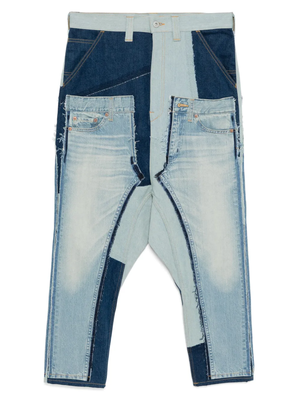 Junya Watanabe MAN Jeans met patchwork en vlakken Blauw
