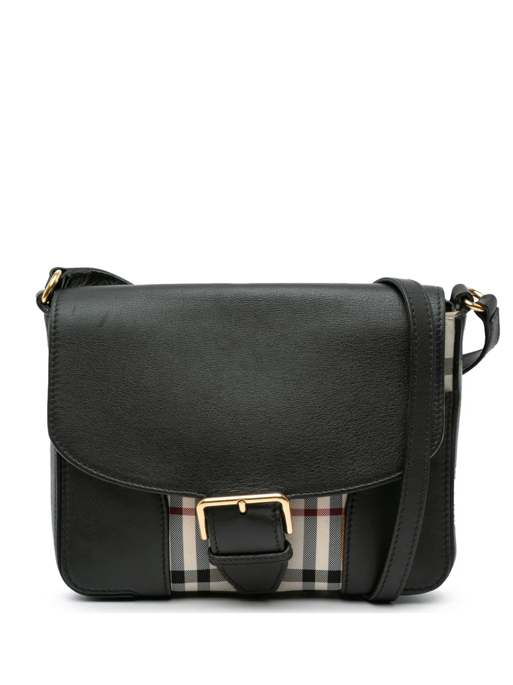 Pre-owned Burberry 2000-2017 Small Haymarket Check Trimmed Leather Dickens Crossbody Bag In Black