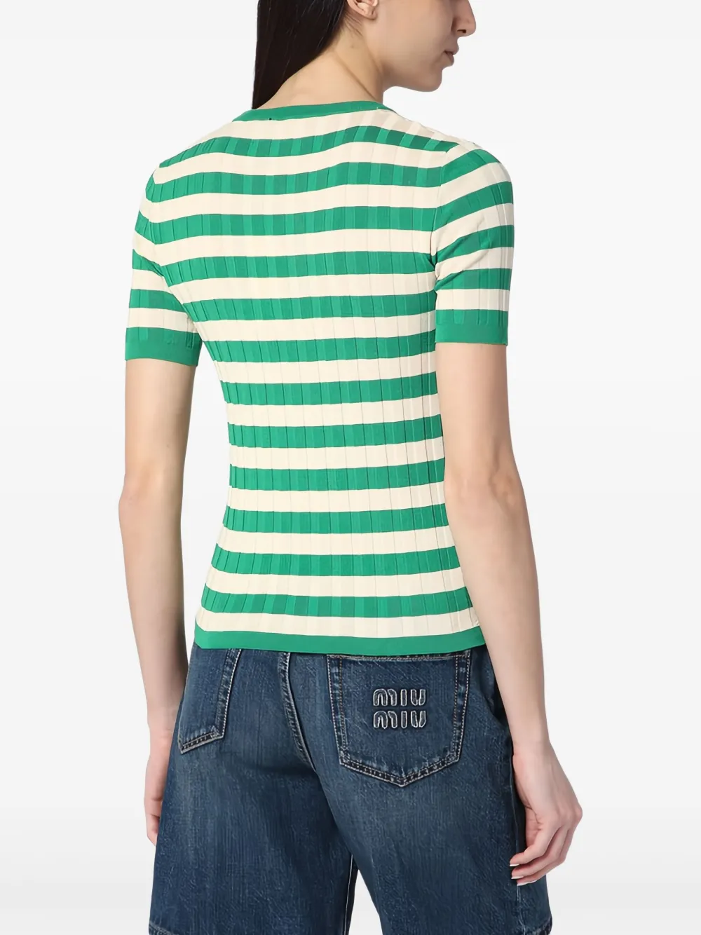 Roberto Collina Gestreept geribbeld T-shirt Groen