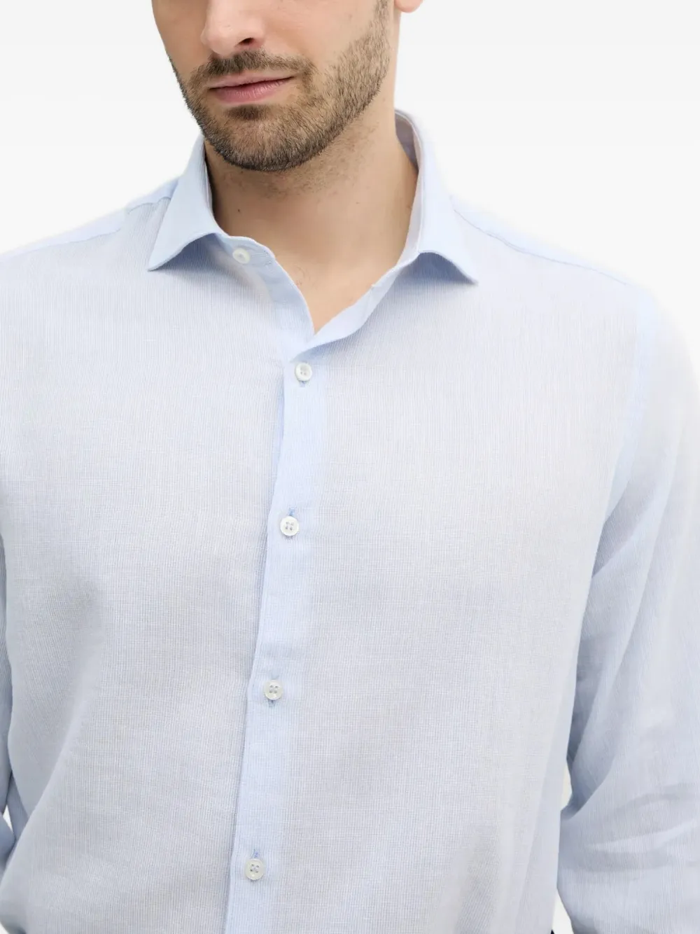 Paul & Shark Micro-check Long-sleeved Shirt In Blue