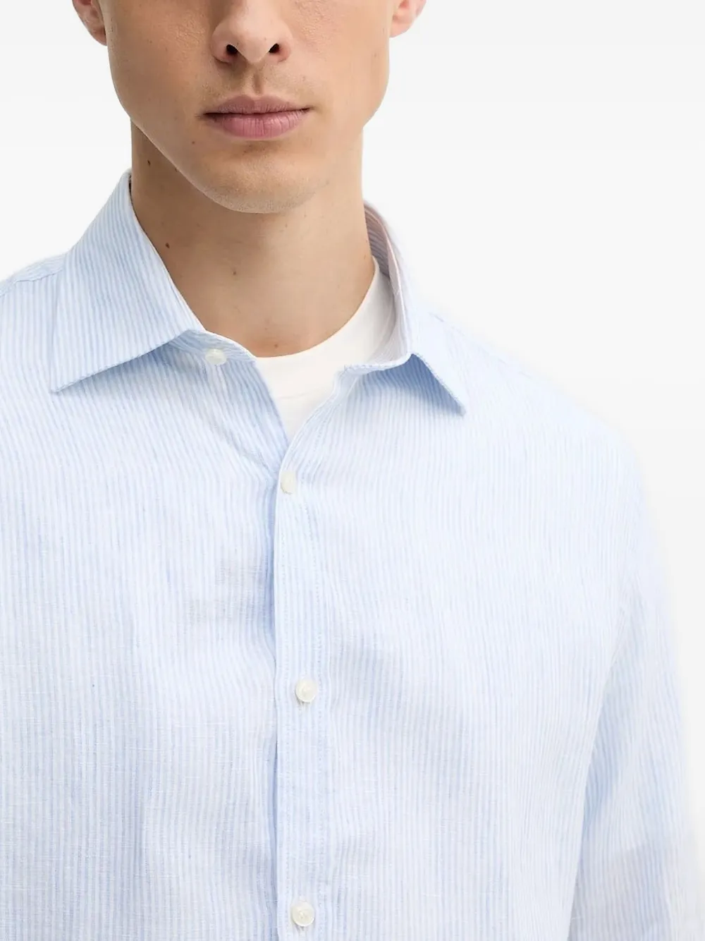 Paul & Shark Striped Linen Shirt In Blue