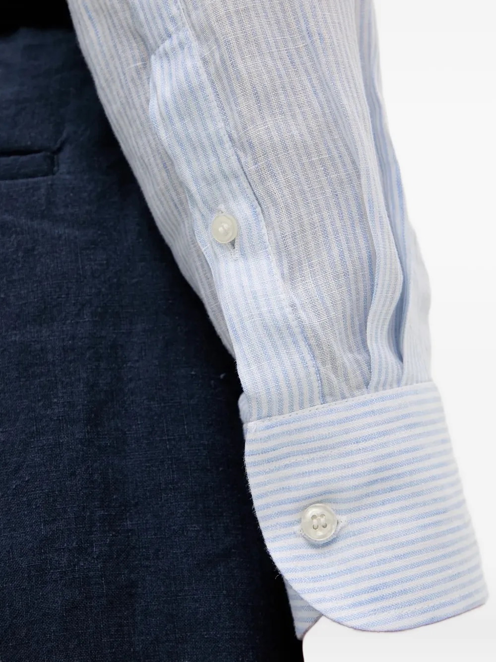 Paul & Shark Striped Linen Shirt In Blue