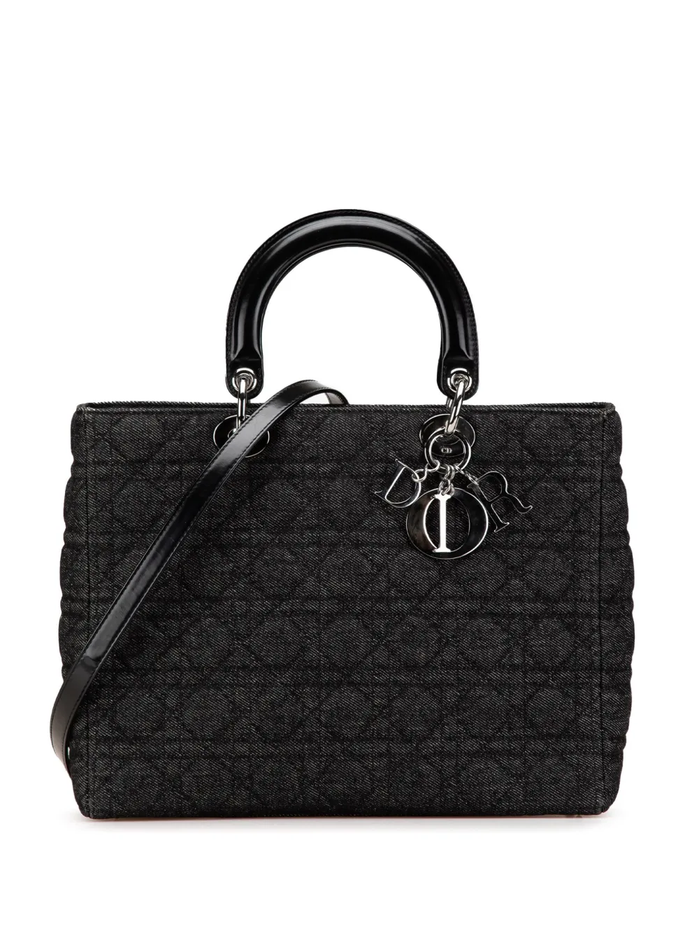 Christian Dior Pre-Owned 2000 ラージ デニム カナージュ レディ ディオール サッチェルバッグ - ブラック Christian Dior Pre-Owned 2000 ラージ デニム カナージュ レディ ディオール サッチェルバッグ - ブラック