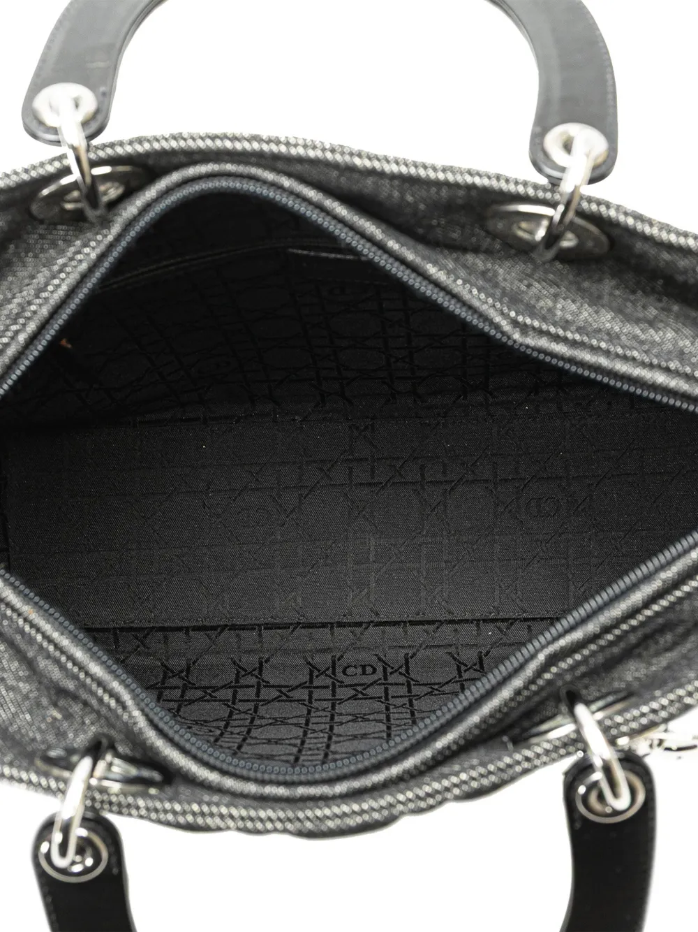 Pre-owned Dior 2000 Large Denim Cannage Lady  Satchel In Black