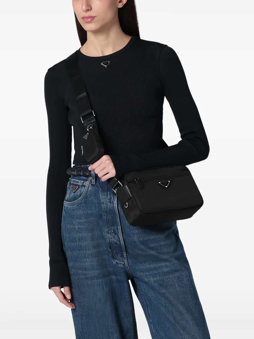 Prada Medium crossbodytas met logo Zwart