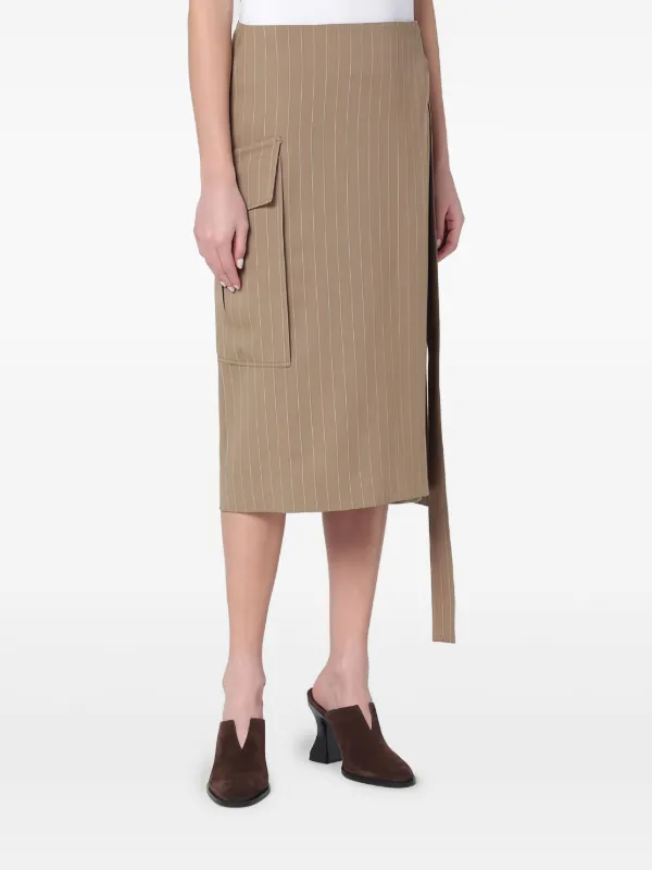 Victoria Beckham Pinstripe Wrap Skirt in Neutrals