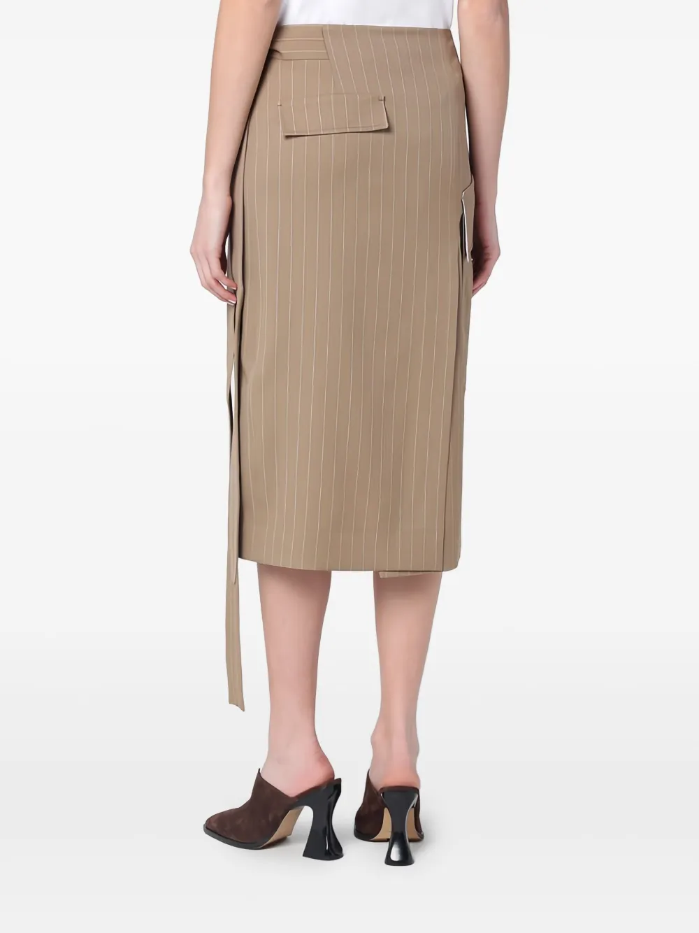 Victoria Beckham Wikkelrok met krijtstreep Beige