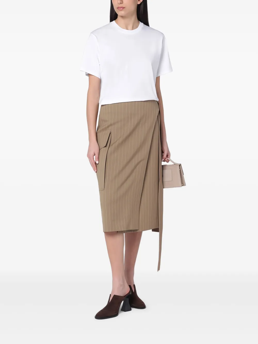 Victoria Beckham Wikkelrok met krijtstreep Beige