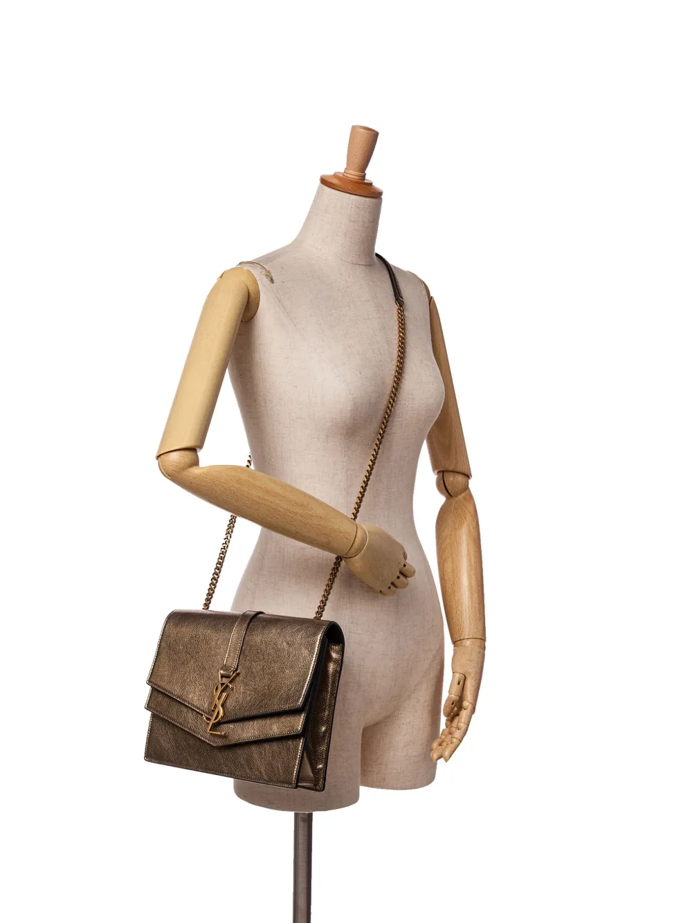 Pre-owned Saint Laurent 2013 Medium Metallic Leather Monogram Sulpice Crossbody Bag In Brown