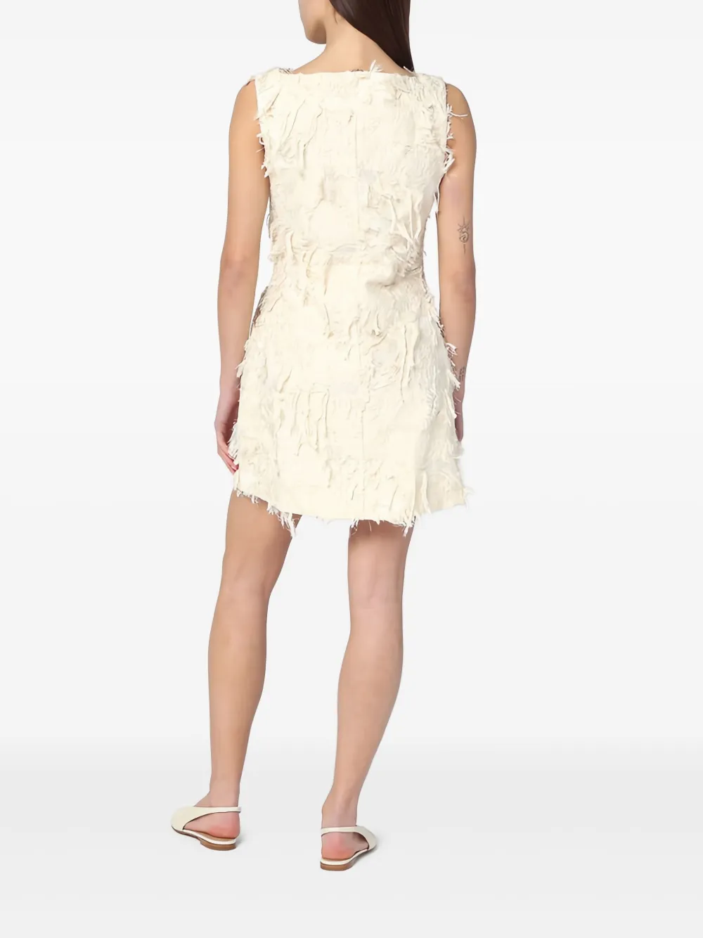 Mark Kenly Domino Tan Fringed Mini Dress In White