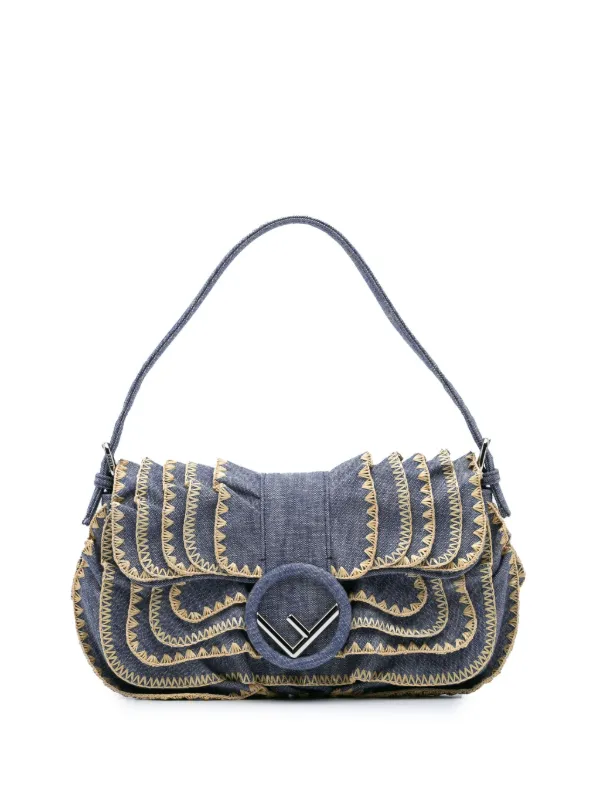バッグ・カバンその他 Fendi Embroidered Denim Handbag Fendi Denim Mama Baguette Purse - Foxy Couture Carmel