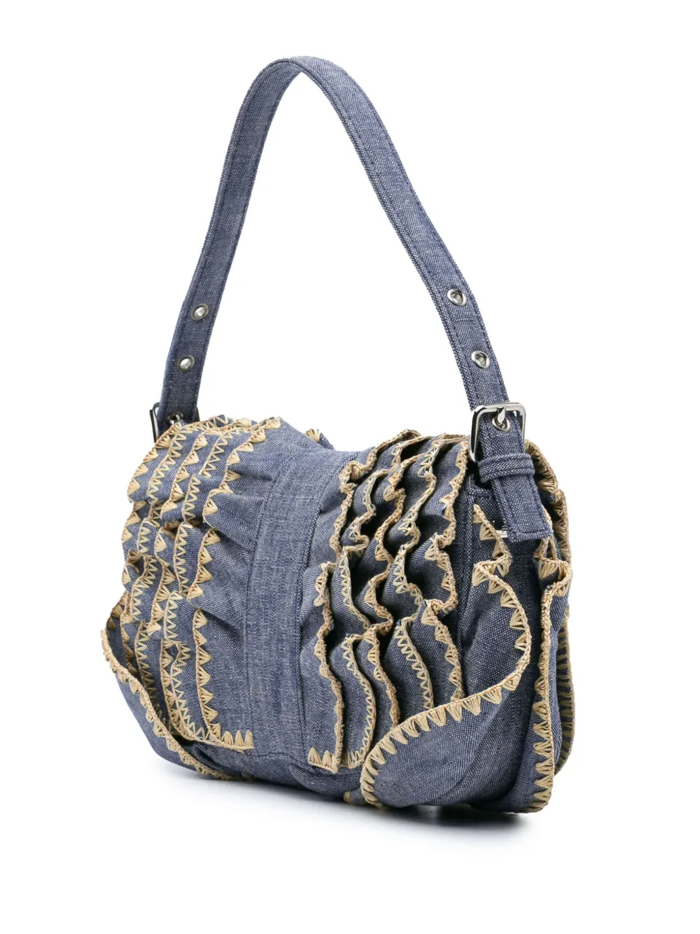 Fendi Pre-Owned 2010-2024 Embroidered Denim Ruffled F is Fendi Kan I Baguette handbag | Pre-Owned | Image 2