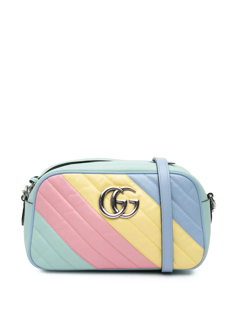 Gucci Pre-Owned 2016-2024 スモール GGマーモント ダイアゴナル マテラッセ レザー ショルダーバッグ - ブルー Gucci Pre-Owned 2016-2024 スモール GGマーモント ダイアゴナル マテラッセ レザー ショルダーバッグ - ブルー