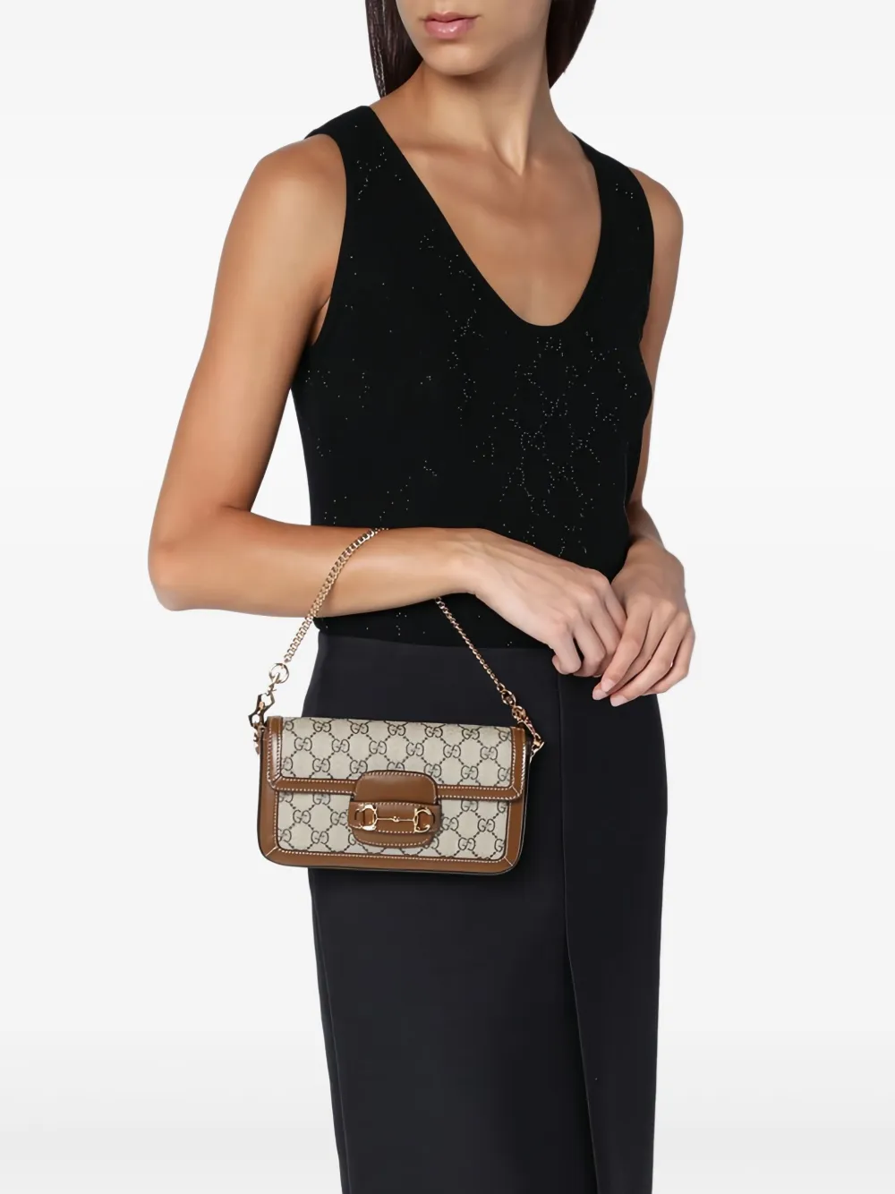 Gucci Horsebit 1955 kleine schoudertas 8563 BEIGE EBONY BROWN