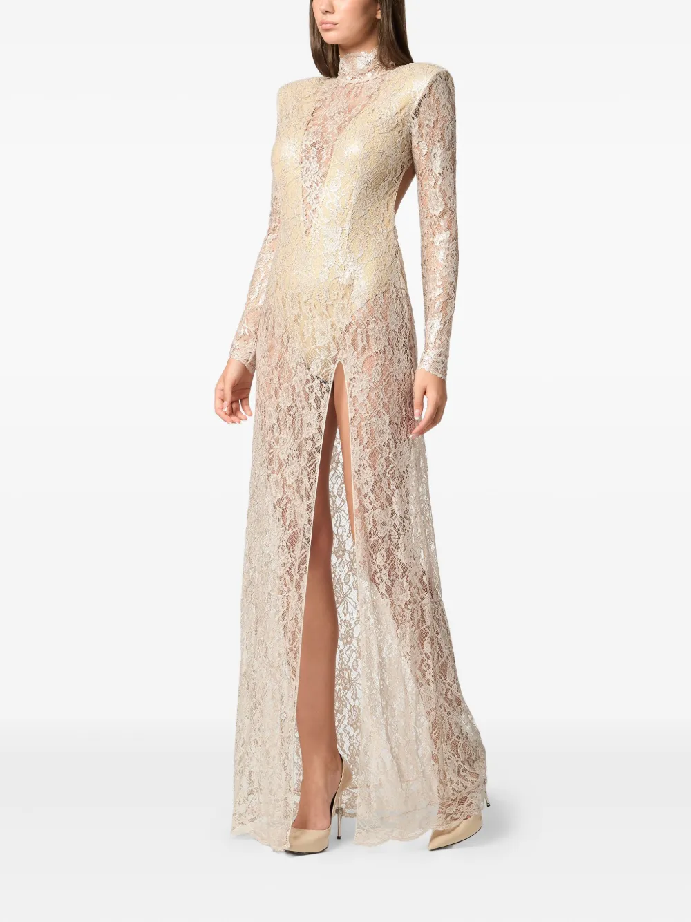 Philipp Plein Maxi-jurk met kant Beige
