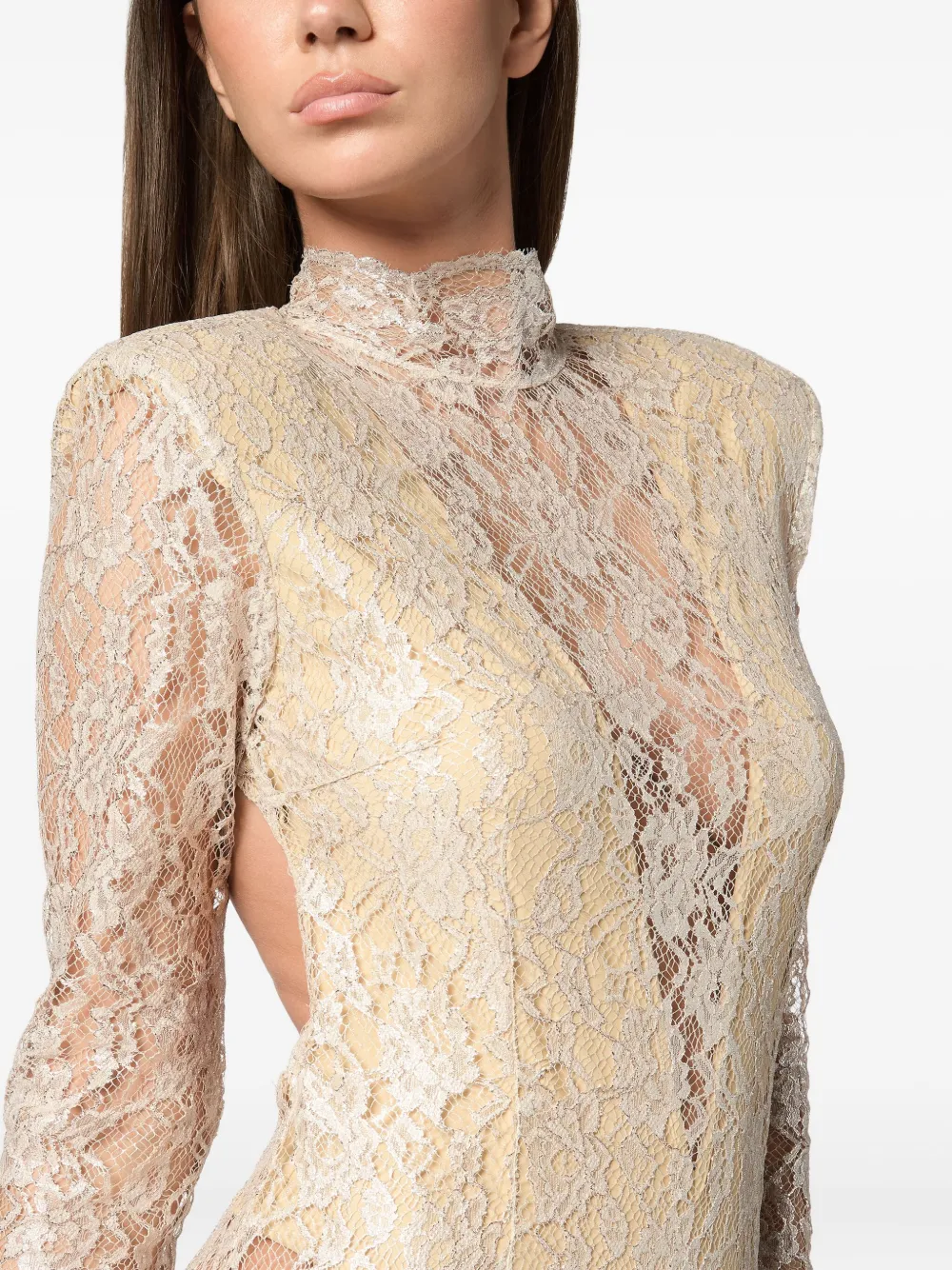 Philipp Plein Maxi-jurk met kant Beige