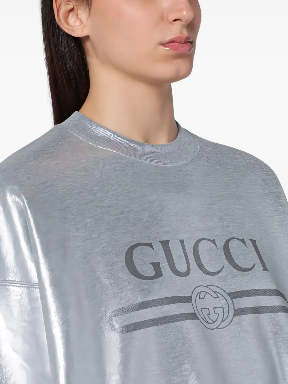Gucci Logo-print Sweatshirt In Silver