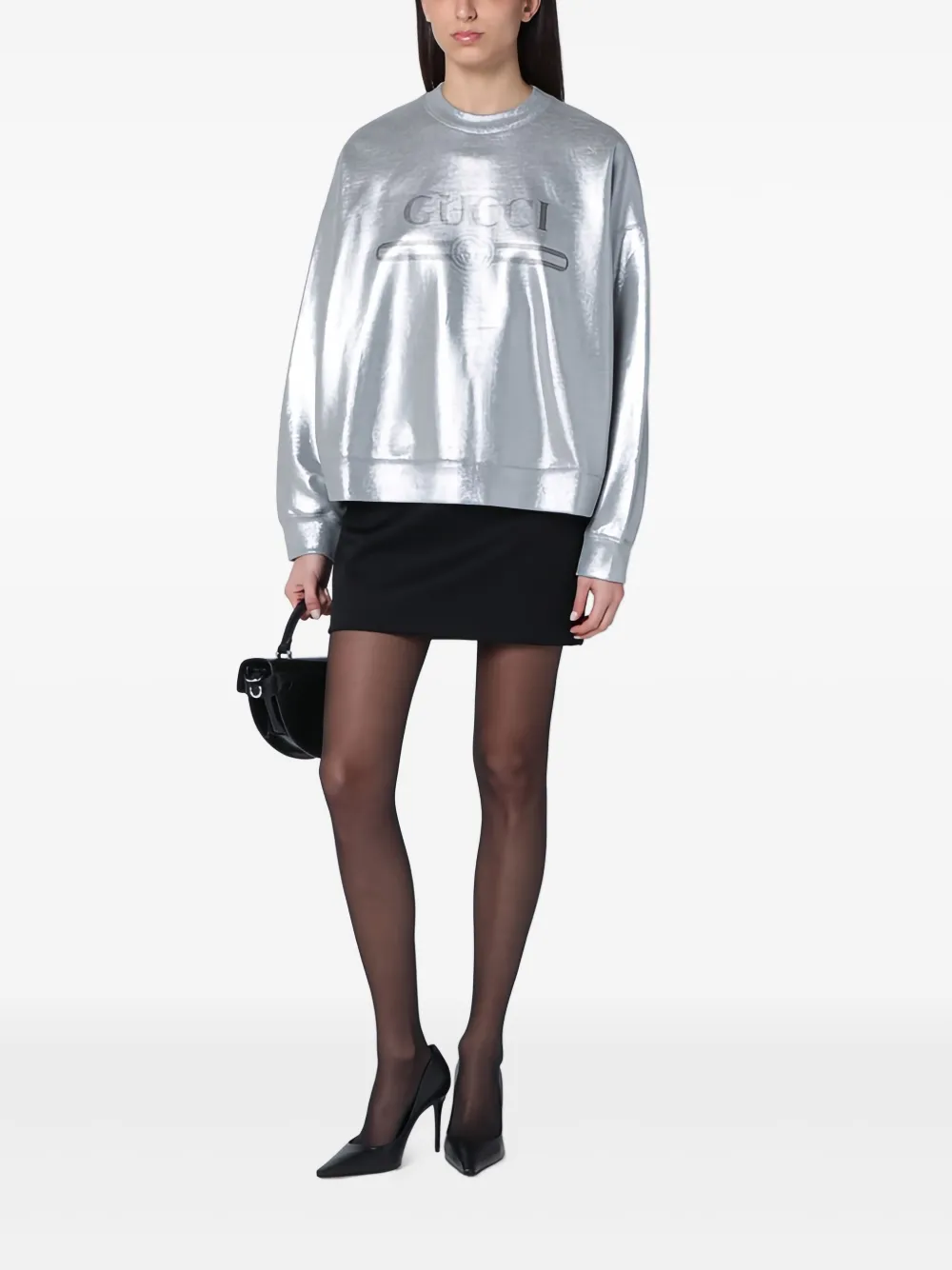Gucci Logo-print Sweatshirt In Silver