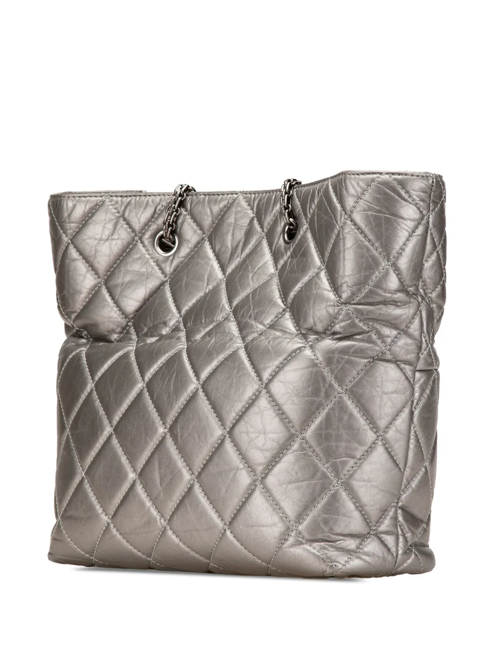Pre-owned Chanel 2010-2011 Reissue 2.55 Quilted Aged Calfskin Tote Bag In Silver