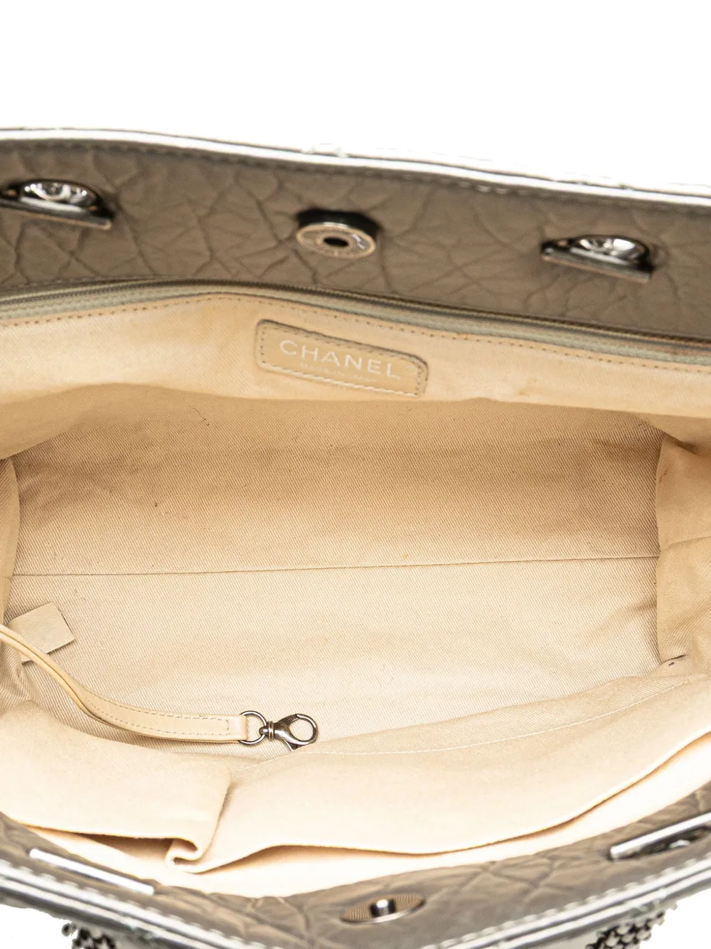 Pre-owned Chanel 2010-2011 Reissue 2.55 Quilted Aged Calfskin Tote Bag In Silver
