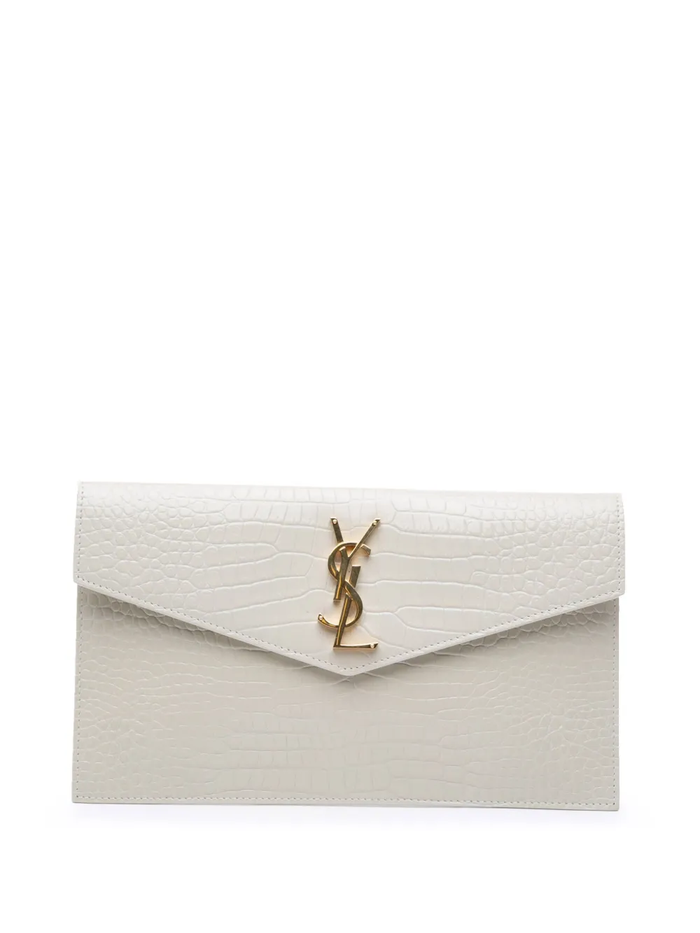 Saint Laurent Pre-Owned 2022 Croc Embossed Leather Uptown Pouch clutch bag | White | Image 1