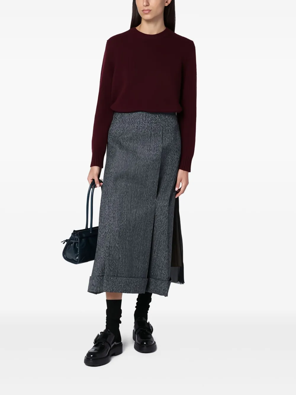 Prada Wool Midi Skirt In Black