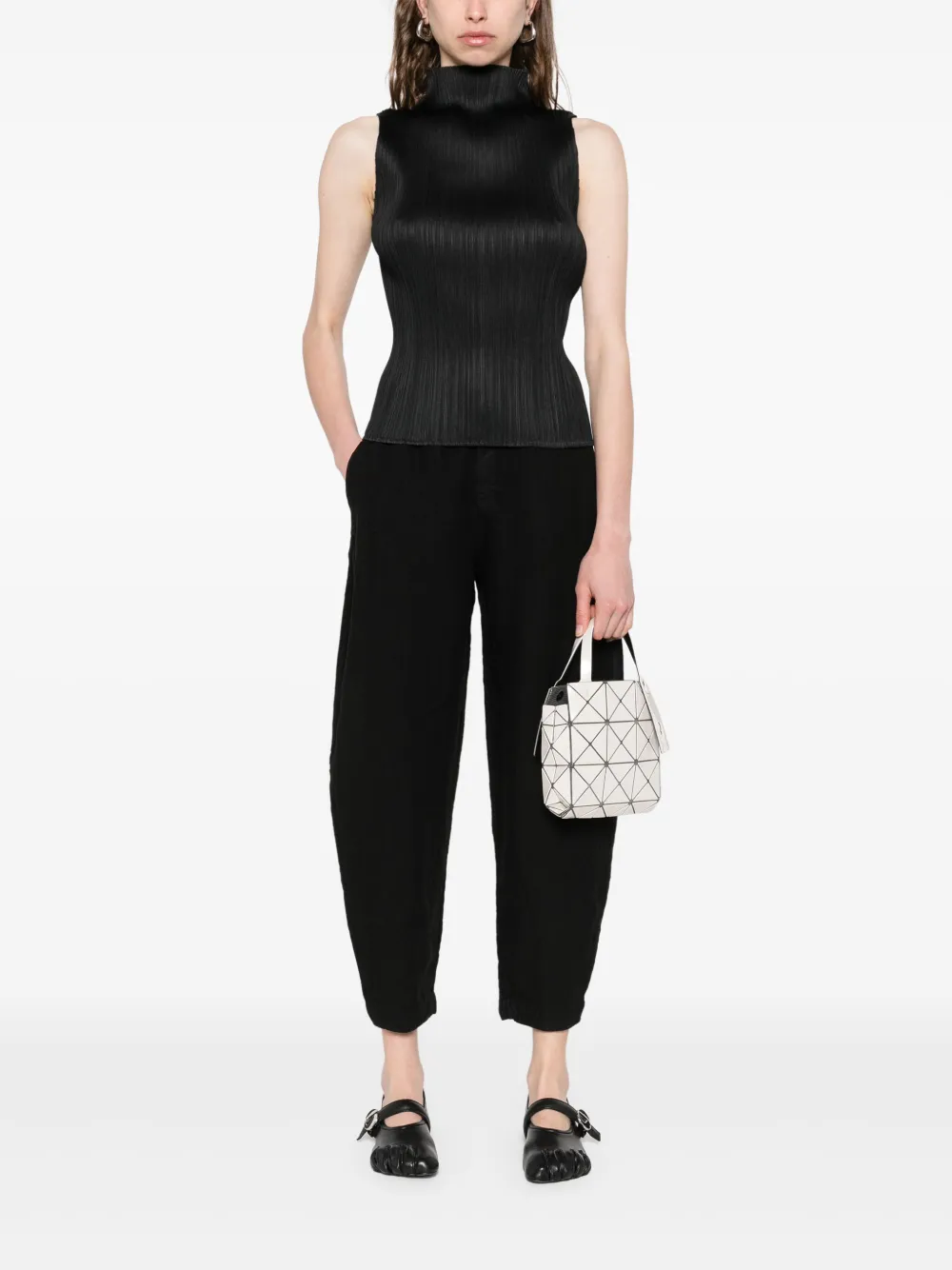 Pleats Please Issey Miyake Geplooide top Zwart
