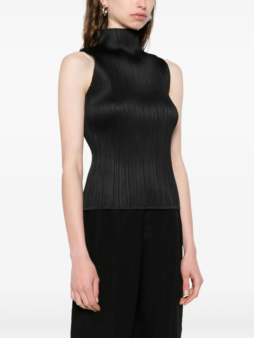 Pleats Please Issey Miyake Geplooide top Zwart