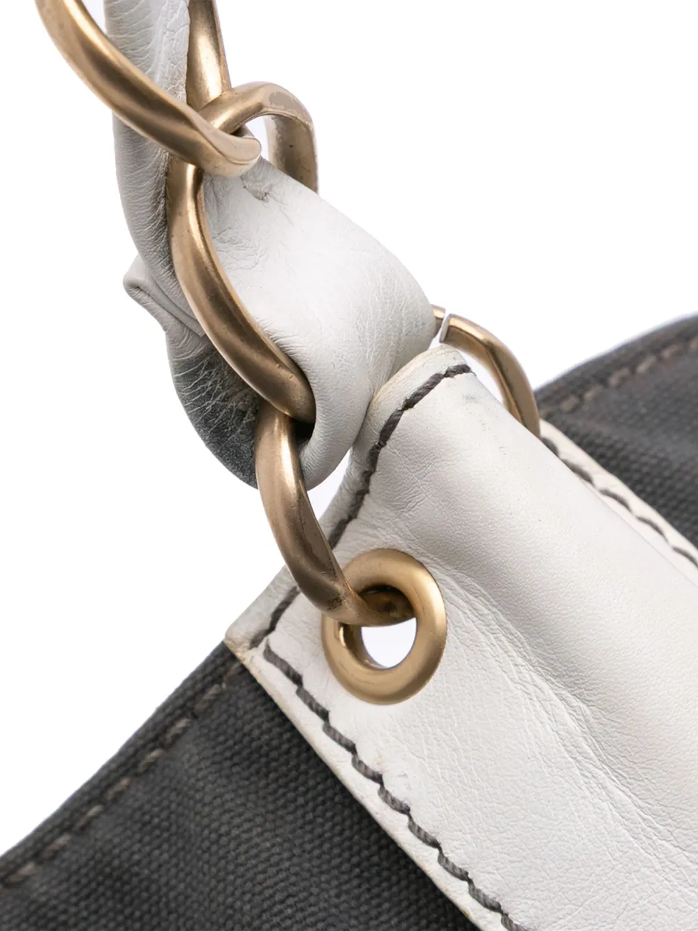 Pre-owned Chanel 2003-2004 Cc Canvas Olsen Tote Bag In Grey