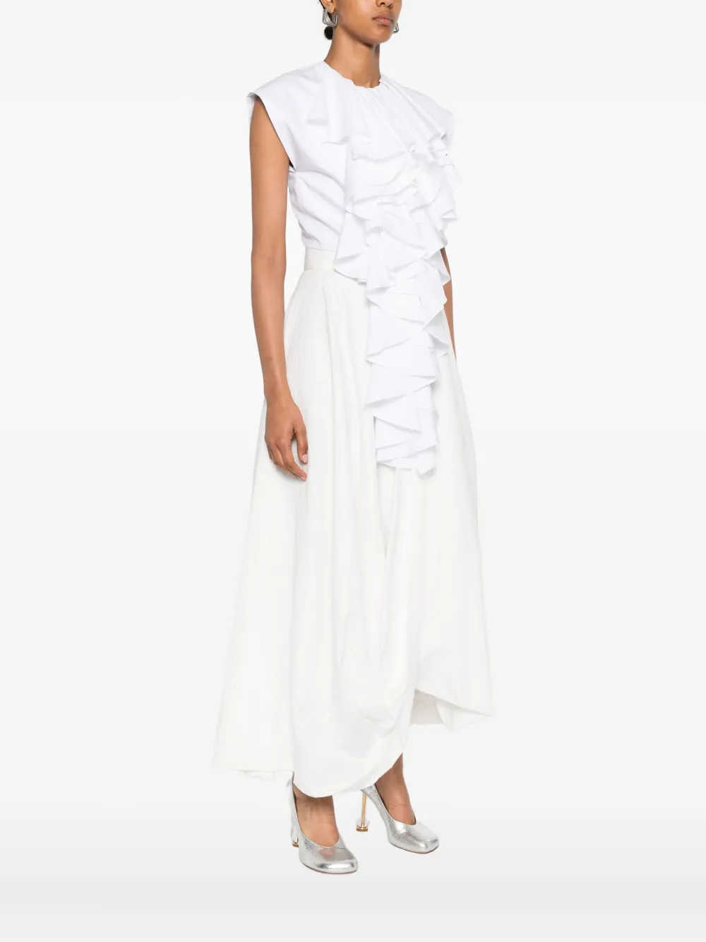 Viktor & Rolf Jabot Ruffle Top In White