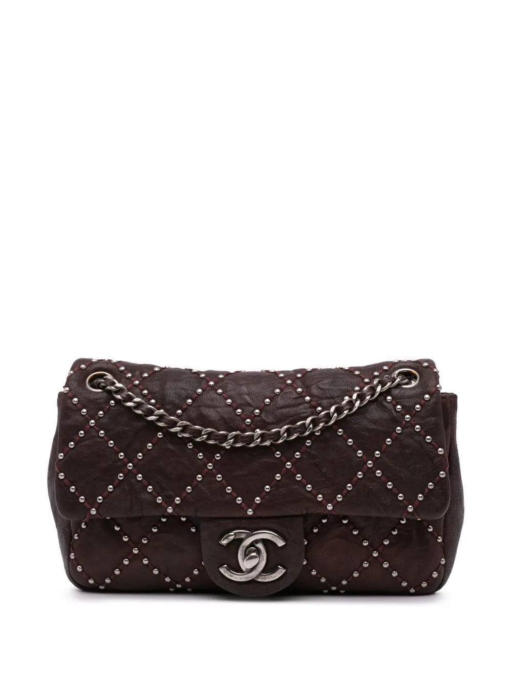 CHANEL Pre-Owned Beauty Flap skuldertaske i forvasket lammeskind med metalnitter fra 2014 | rød | Image 1