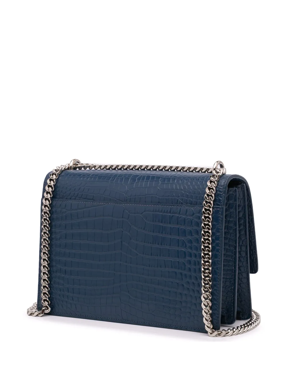 Pre-owned Saint Laurent 2017 Medium Croc Embossed Monogram Sunset Bag Crossbody Bag In Blue