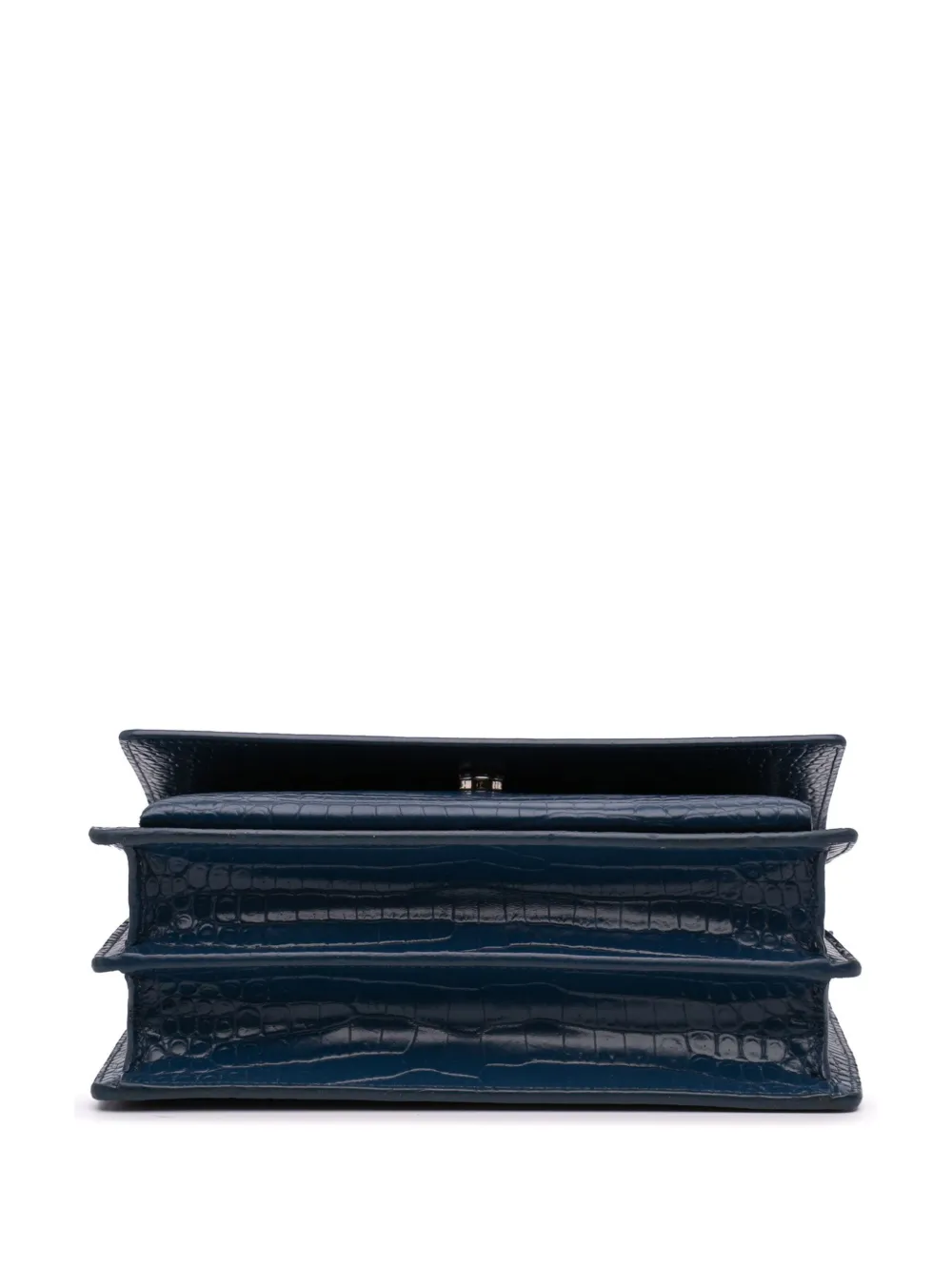 Pre-owned Saint Laurent 2017 Medium Croc Embossed Monogram Sunset Bag Crossbody Bag In Blue