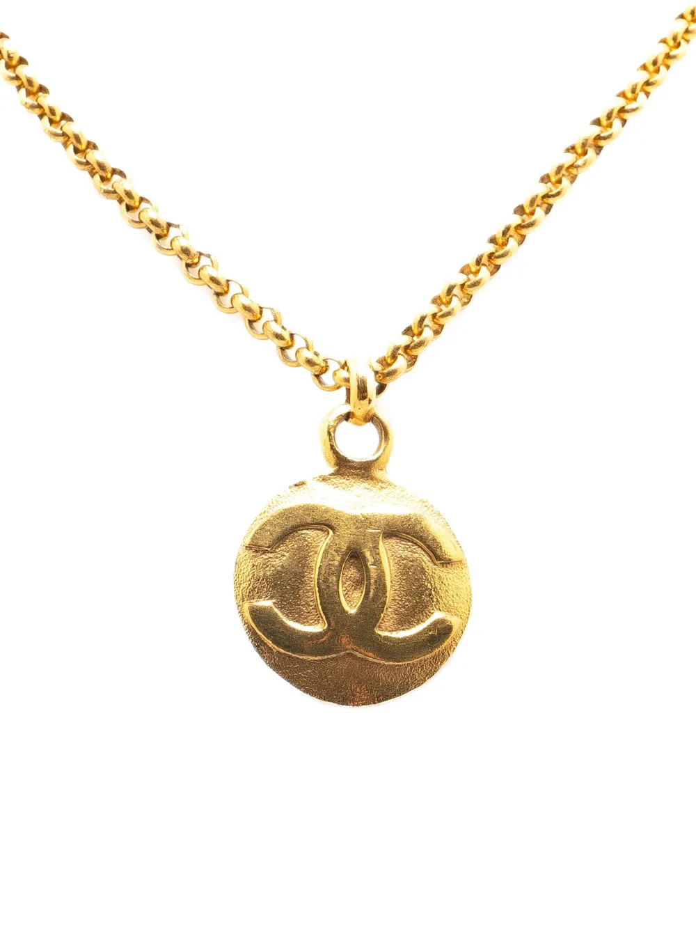 CHANEL Pre-Owned 1980-1990 CC Gold Plated Circle Pendant Necklace costume necklace