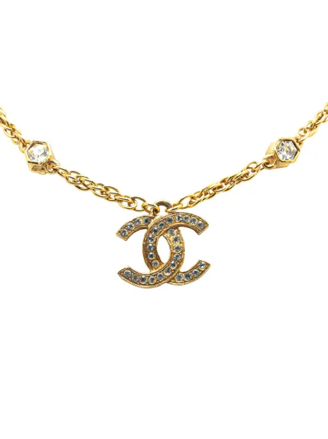 CHANEL Pre-Owned 1970-1980 Gold Plated CC Rhinestones Pendant Necklace costume necklace