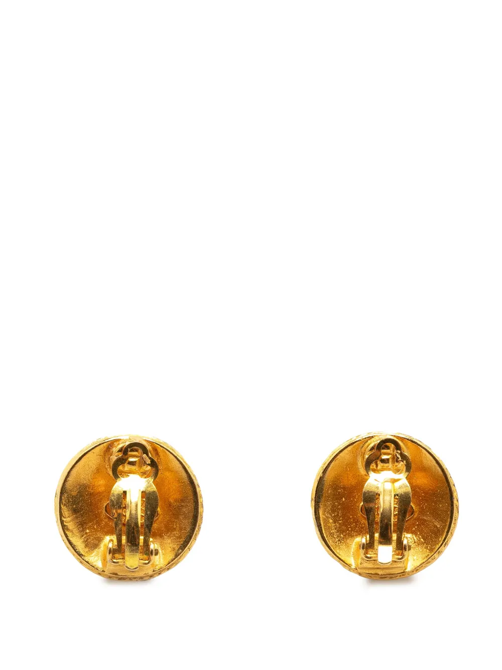 Pre-owned Chanel 1994 Cc Gold Plated Button Clip On Earrings Costume Earrings