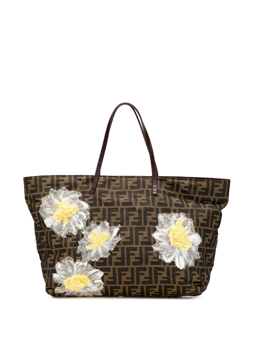 Fendi Pre-Owned 20th Century ズッカ キャンバス フラワーアップリケ トートバッグ - ブラウン Fendi Pre-Owned 20th Century ズッカ キャンバス フラワーアップリケ トートバッグ - ブラウン