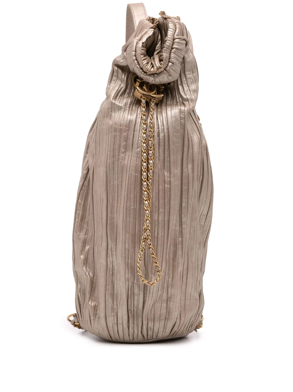 CHANEL Pre-Owned 2018 Medium Metallic Calfskin Coco Pleats Drawstring backpack | Gold | Image 1