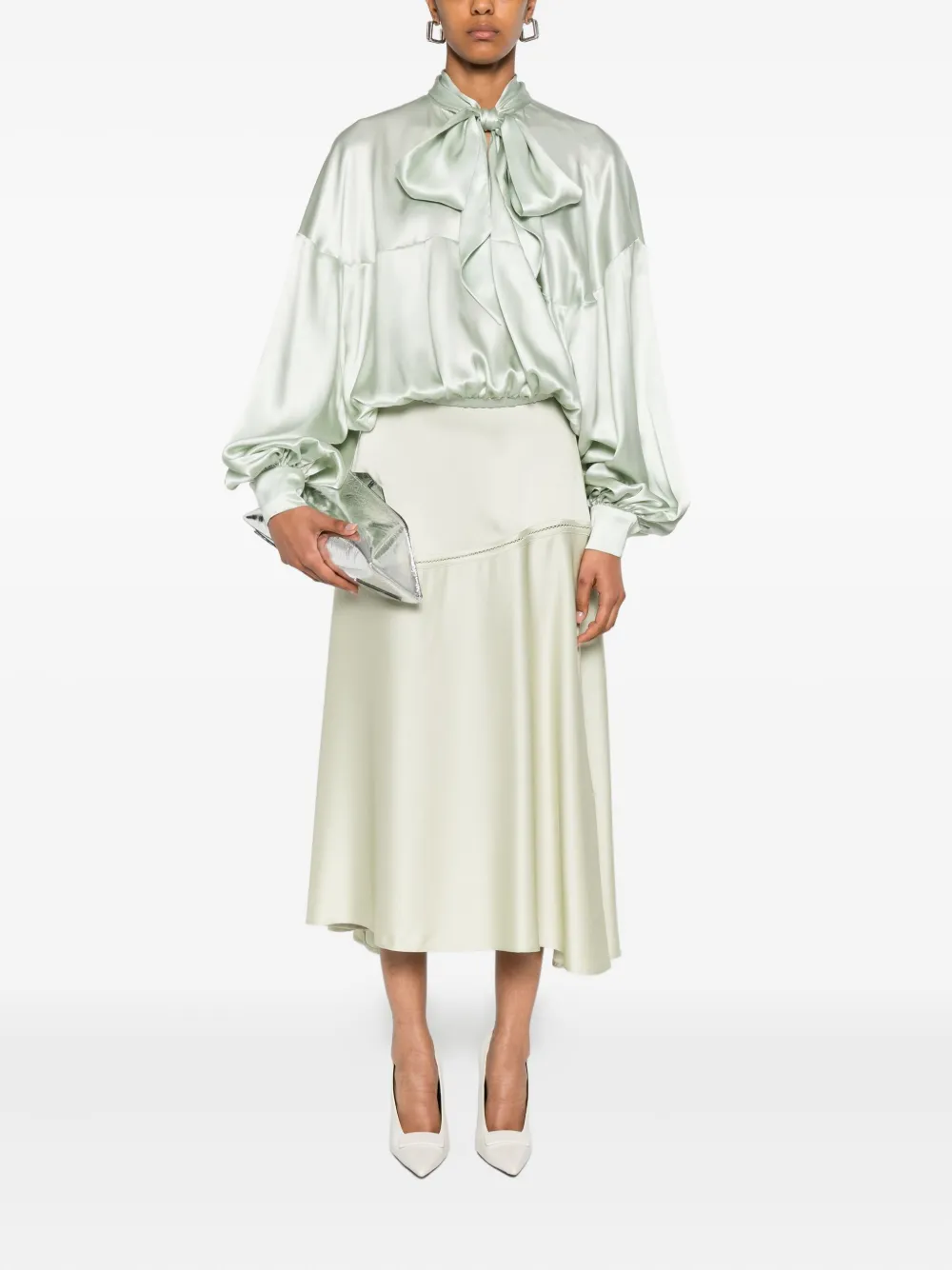 Viktor & Rolf Zijden blouse met ballonmouwen en strikdetail - Groen