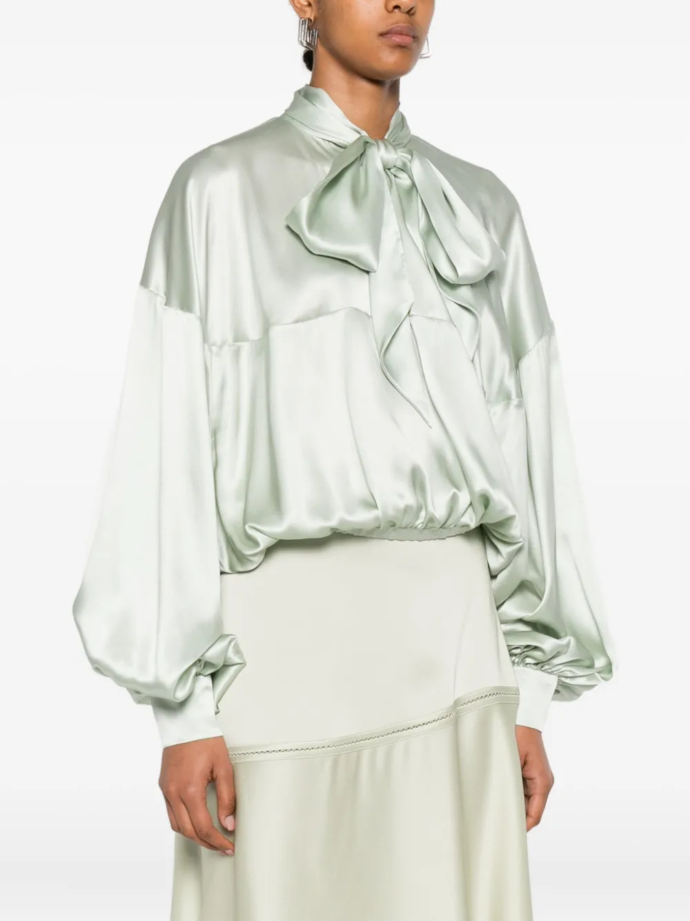 Viktor & Rolf Zijden blouse met ballonmouwen en strikdetail Groen