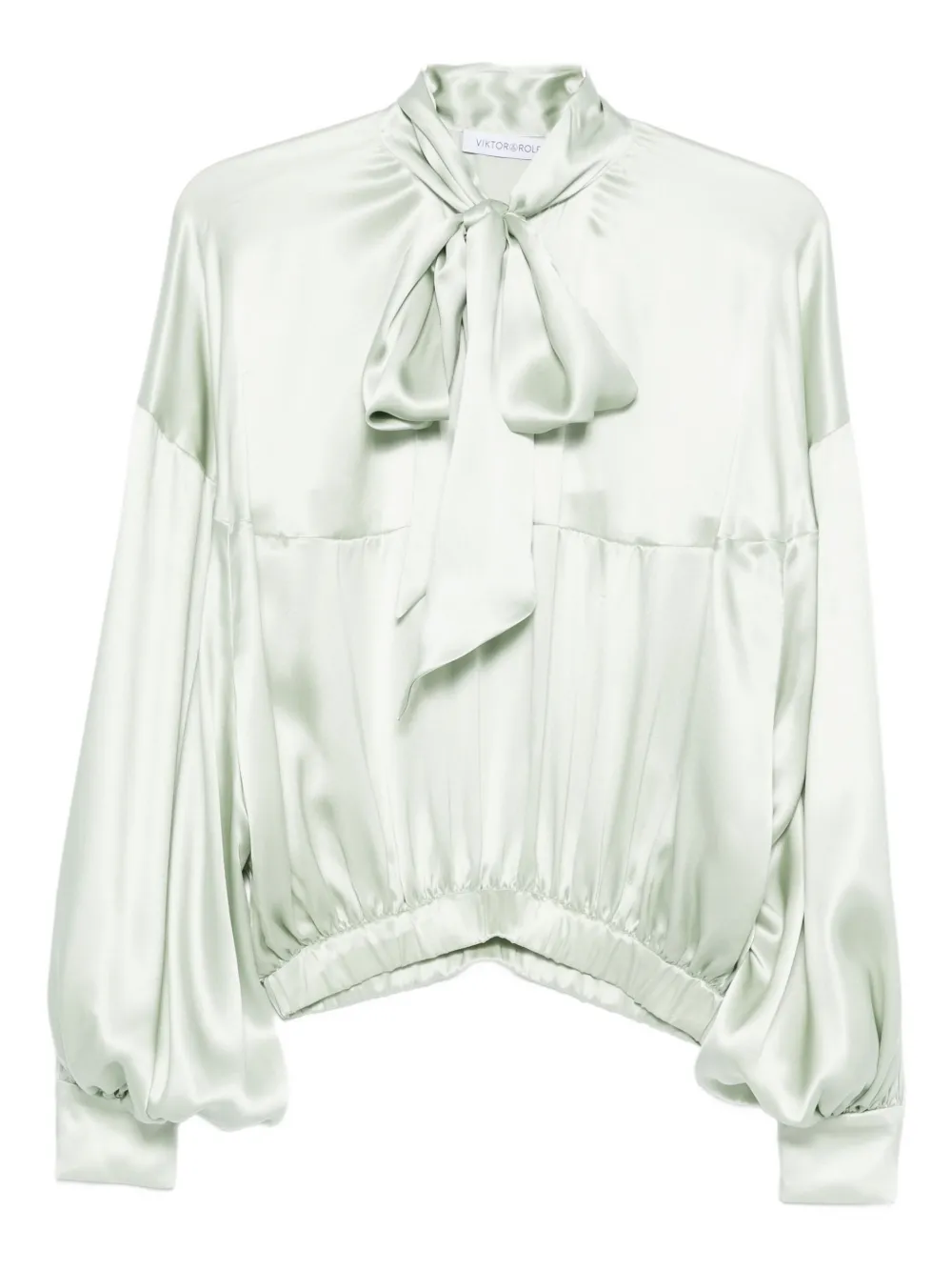 Viktor & Rolf Bow-detail Balloon-sleeve Silk Blouse In Green