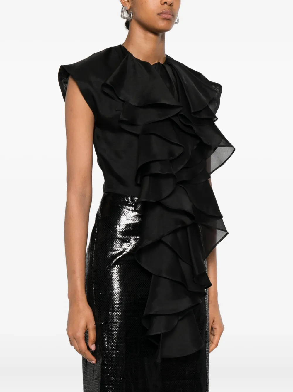 Viktor & Rolf Layered-ruffle Silk Top In Black