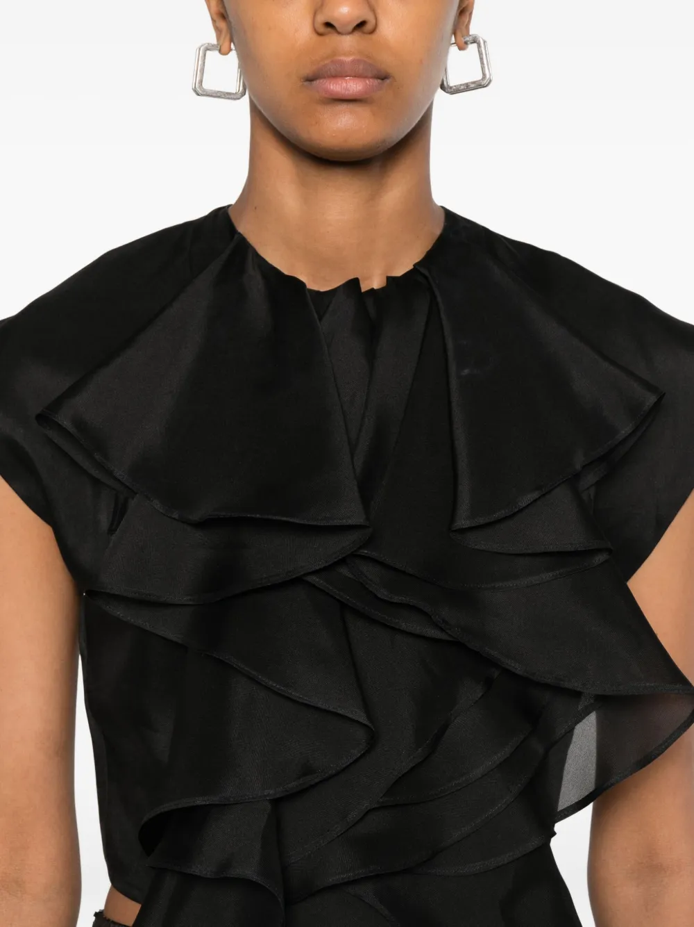 Viktor & Rolf Layered-ruffle Silk Top In Black