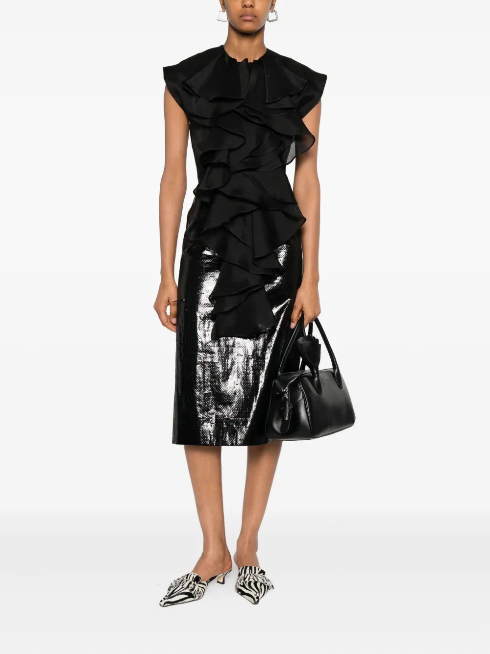 Viktor & Rolf Layered-ruffle Silk Top In Black