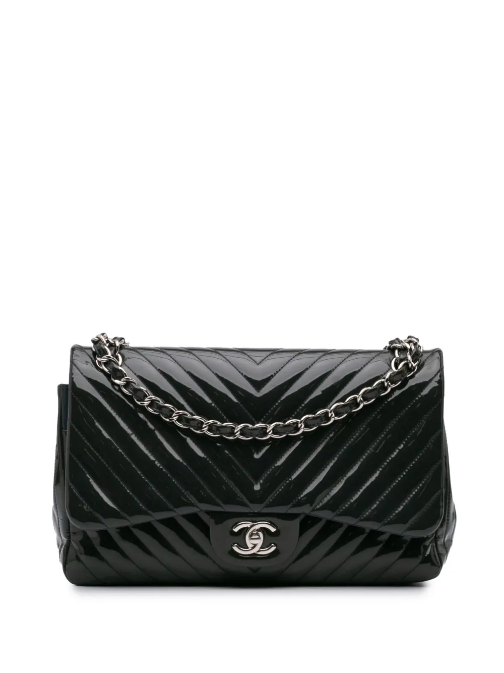 CHANEL Pre-Owned شنطة كتف 'دابل فلاب' كلاسيكية شيفرون لامعة كبيرة متوسطة 2015-2016 | أزرق | Image 1