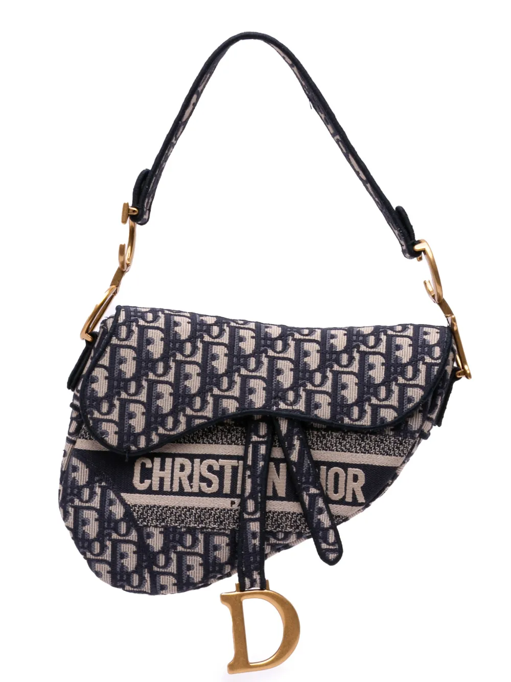 Christian Dior Pre-Owned 2020 オブリーク エンブロイダリー キャンバス サドル ショルダーバッグ - ブルー Christian Dior Pre-Owned 2020 オブリーク エンブロイダリー キャンバス サドル ショルダーバッグ - ブルー