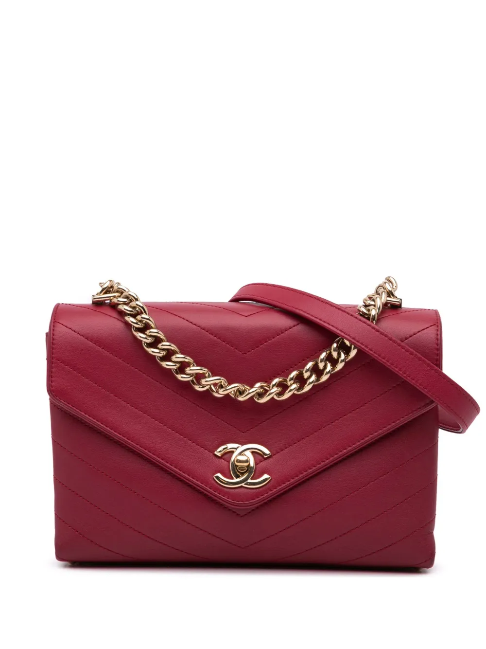 CHANEL Pre-Owned 2018-2019 スモール カーフスキン ココ シェブロン エンベロープ フラップ サッチェルバッグ - CHANEL Pre-Owned 2018-2019 スモール カーフスキン ココ シェブロン エンベロープ フラップ サッチェルバッグ -